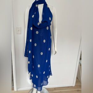 Zara Blue and White Polka Dot Scarf Dress